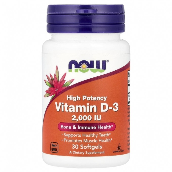 Витамин NOW FOODS VITAMIN D-3 2,000 IU, High Potency, 30 капсул NS26212